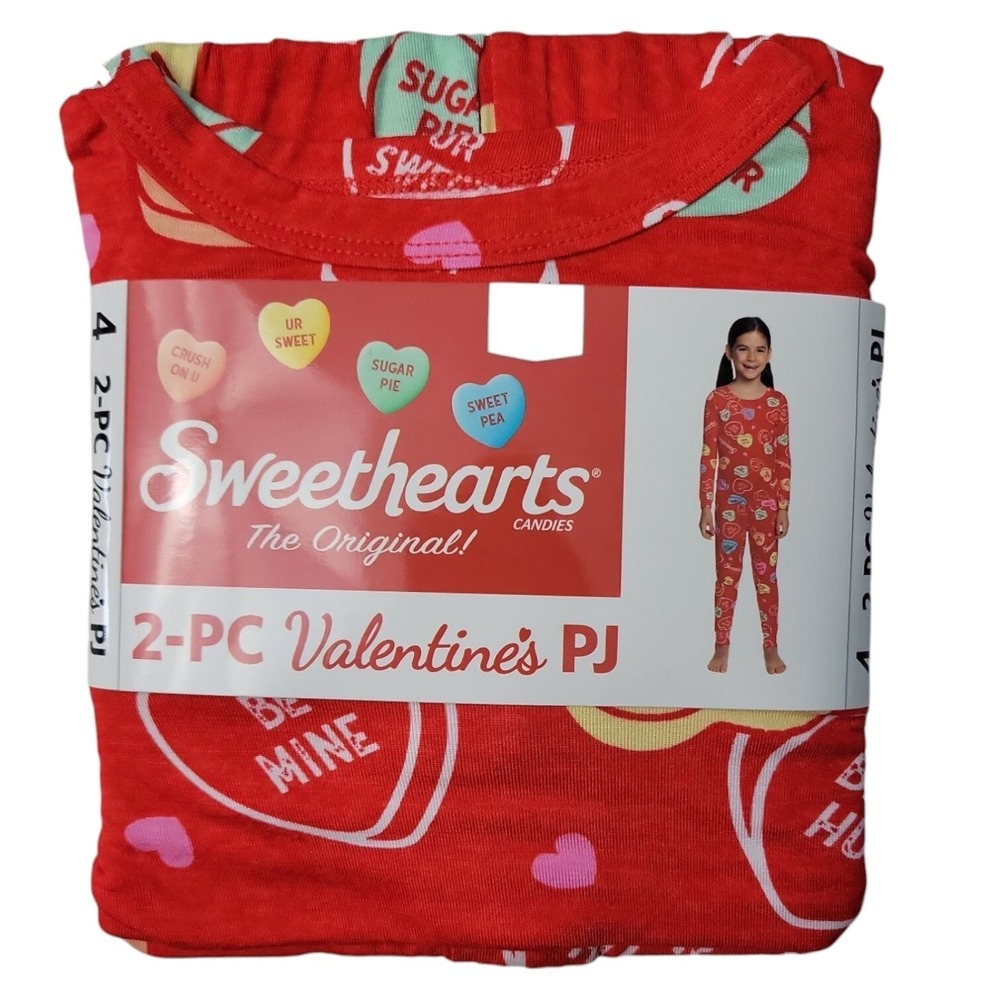 Girl's Red Valentines Sweethearts Candy Hearts Print Pajama Sleepwear Set